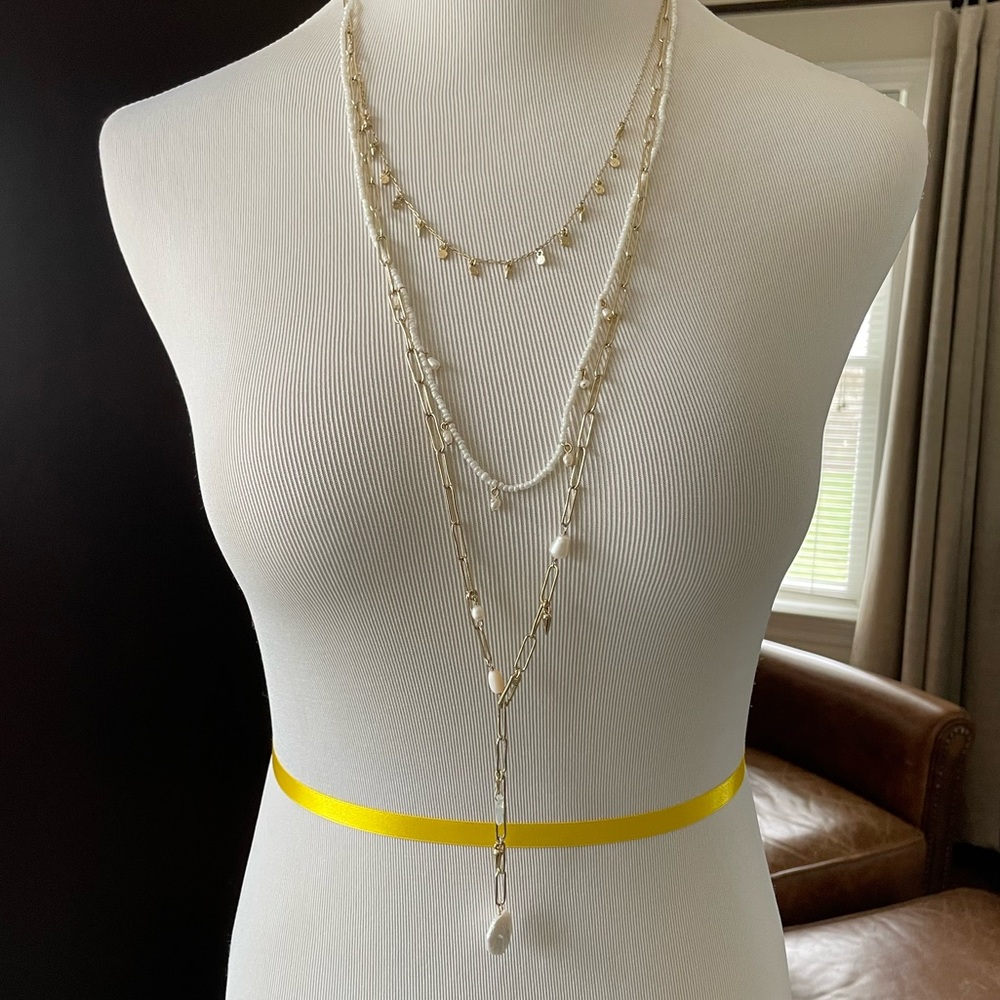 NWT Stella & Dot Modern Bohemian Pearl & Bead Triple Layer Necklace